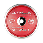 Luxiaojun India chrome powerlifting calibrated plates, 25 kg, weightlifting equipment, with shiny chrome finish and precise calibration.