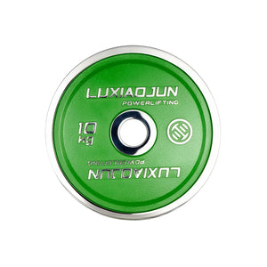 Luxiaojun India chrome powerlifting calibrated plates, 25 kg, set of durable weightlifting equipment for strength training.