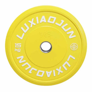 Luxiaojun India 15kg bumper plates for weightlifting, durable rubber exercise equipment with black finish.