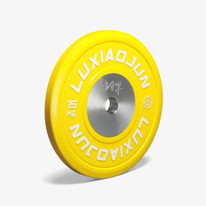 Pair of Luxiaojun India competition plates used for weightlifting and strength training equipment.