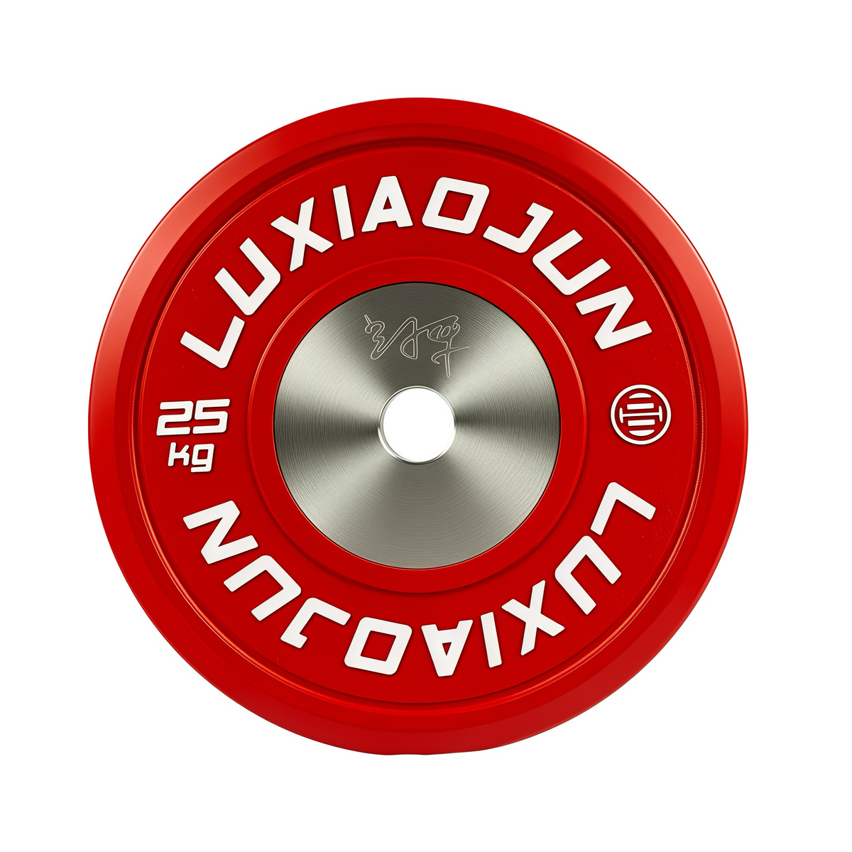 Luxiaojun India Competition Plates set, durable gym equipment for weightlifting and strength training, stacked on a workout bench.