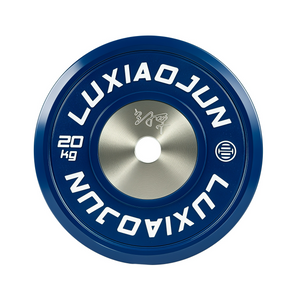 Luxiaojun India competition plates used in athletic training, shown on a clean surface with a focus on the weight plates.